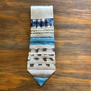 {Albert Nipon}Blue/White/Aqua/Brown Silk Tie